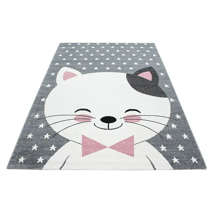 Kinderteppich Kids 0550 - Pink, 230 x 160 cm, 100% Polypropylen - Dieser Teppich für Kinder zeigt ein Katzenmotiv mit Sternen, ideal fürs Kinderzimmer.