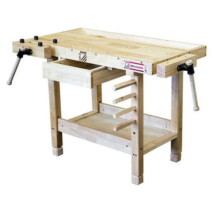 Holzmann Kinder-Werkbank WB106 Mini - L x B: 1.060 x 610 mm, Arbeitshöhe: 700 mm - Dieser robuste Mann Holz WB106MINI Werktisch ist ideal für jede Werkstatt, mit integrierter Schublade und Ablageflächen für Werkzeug.
