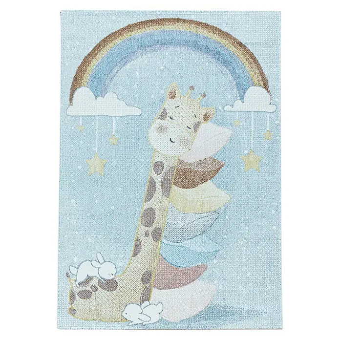Kinderteppich Lucky 3612Blau, 200 x 140 cm, 100 % Polypropylen - Niedlicher Teppich mit Giraffenmotiv. Ein sanfter Blickfang für jedes Kinderzimmer, der Wärme und Geborgenheit ausstrahlt.