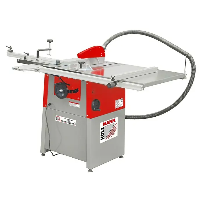 Holzmann Tischkreissäge TS250 - 3.100 W, Durchmesser Sägeblatt: 254 mm, Schnitttiefe bei 90 °: 80 mm - Eine Holzkraft Mann Kreissäge mit roter und grauer Farbgebung. Ideal zum präzisen Sägen von Holz in Werkstätten.