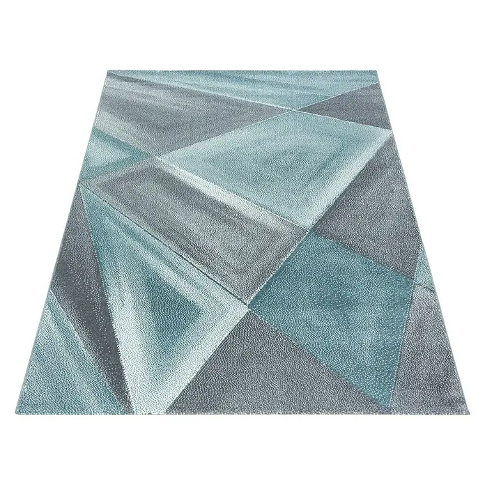 Kurzflorteppich Beta 1130Blau, 230 x 160 cm, 100 % Polypropylen - Moderner Teppich mit geometrischem Design in Grau- und Blautönen, ideal für Wohnzimmer oder Schlafzimmer. Verleiht jedem Raum Stil.