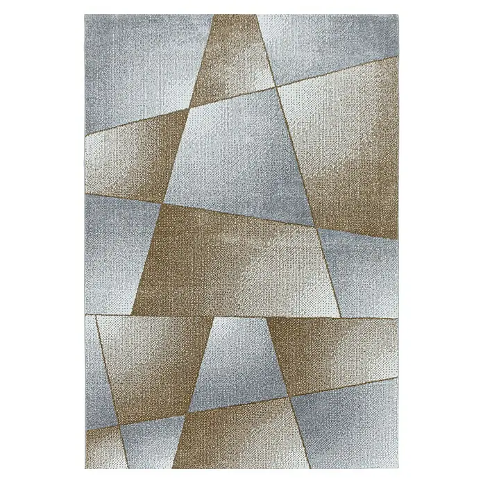 Hochflorteppich Rio 4603Kupfer, 200 x 140 cm, 100% Polypropylen - Moderner Teppich mit geometrischem Muster in Silber- und Goldtönen, ideal für stilvolle Wohnräume.