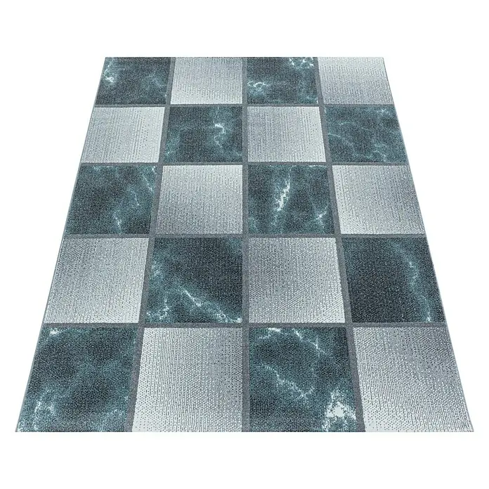 Kurzflorteppich Ottawa 4201Blau, 250 x 80 cm, 100% Polypropylen - Quadratischer Teppich mit Schachbrettmuster in Grau- und Blautönen. Der Teppich verleiht jedem Raum eine stilvolle Note.