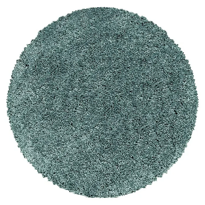 Hochflorteppich Sydney 3000Aqua, Durchmesser: 160 cm, 100% Polypropylen - Nahaufnahme eines runden, hochflorigen Teppichs in einem beruhigenden Blauton, der Komfort und Stil in jeden Raum bringt.