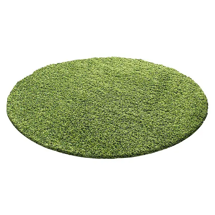 Hochflorteppich Life 1500 - Grün, Durchmesser: 80 cm, 100% Polypropylen - Grüner runder Teppich mit weicher Textur auf schwarzem Hintergrund.