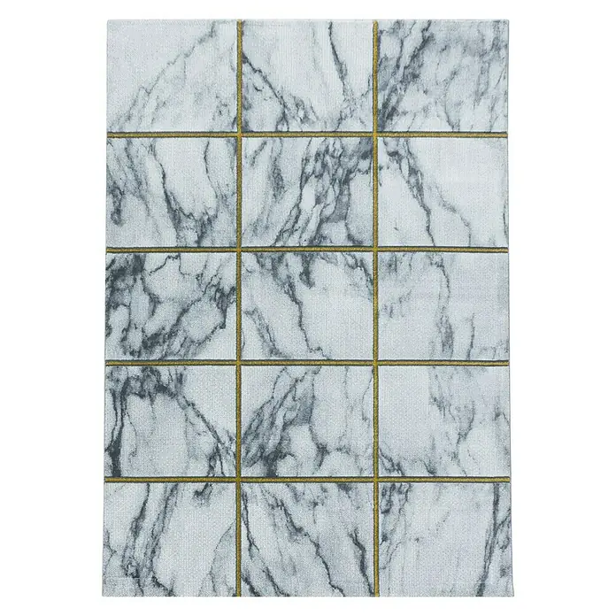 Kurzflorteppich Naxos 3816 - Gold, 200 x 140 cm, 80% Polypropylen, 20% Polyester - Ein quadratischer Teppich mit Marmormuster und goldenen Nähten. Ein stilvolles Wohnaccessoire für moderne Einrichtungen, das Eleganz und Komfort vereint.