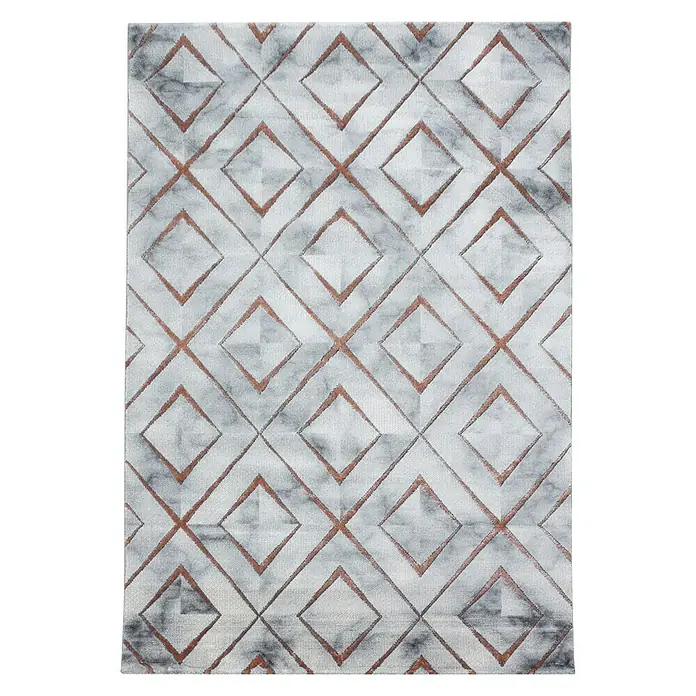 Kurzflorteppich Naxos 3811 - Bronze, 200 x 140 cm, 80% Polypropylen, 20% Polyester - Rechteckiger Teppich mit sich überschneidenden Rautenmuster in Braun und Grau auf einem hellen Hintergrund, ein stilvolles Wohnaccessoire.