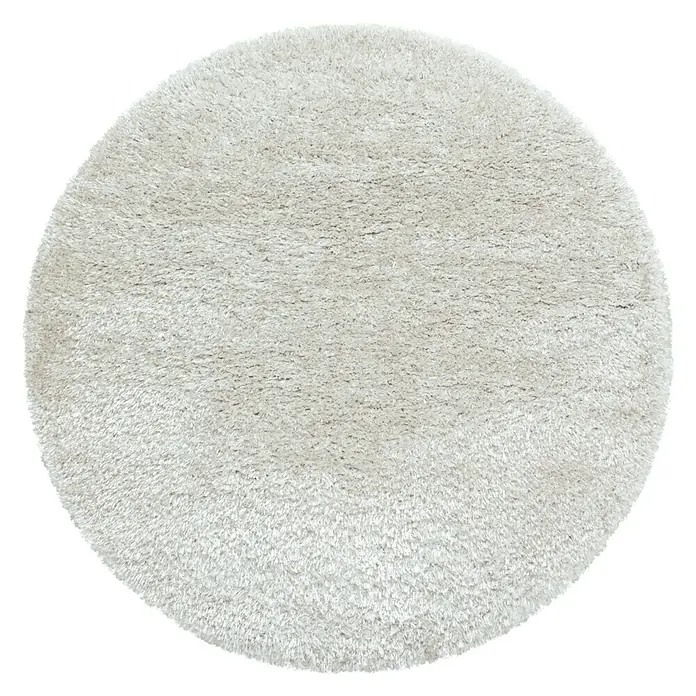 Hochflorteppich Brilliant 4200Natur, Durchmesser: 80 cm, 100% Polyester - Ein weicher, runder, weißer Teppich mit hohem Flor, perfekt für Wohnzimmer oder Schlafzimmer, um eine gemütliche Atmosphäre zu schaffen.