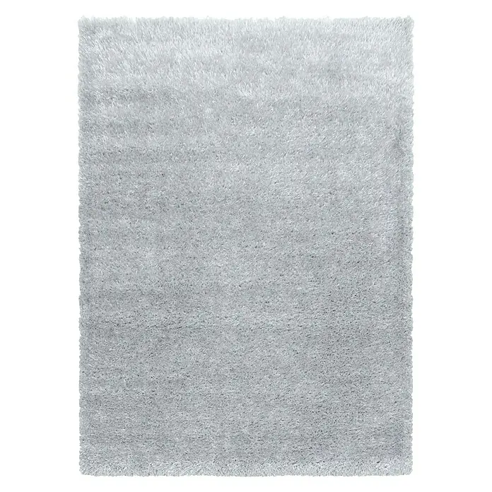 Hochflorteppich Brilliant 4200Silber, 230 x 160 cm, 100% Polyester - Nahaufnahme eines rechteckigen, silbernen Shaggy-Teppichs mit weichen Fasern, der für Komfort und Stil in jedem Raum sorgt.