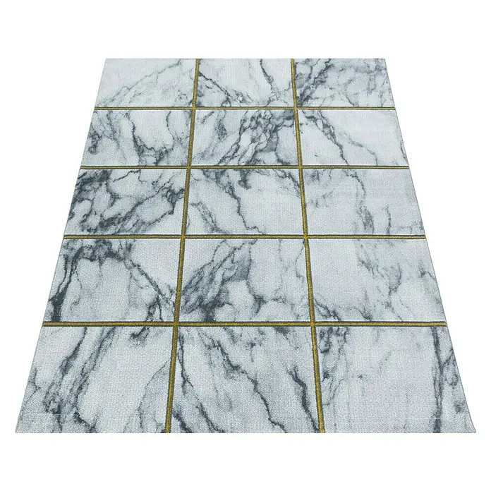 Kurzflorteppich Naxos 3816 - Gold, 200 x 140 cm, 80% Polypropylen, 20% Polyester - Eine elegante Marmorfliesen-Optik Matte mit goldenen Fugen. Ideal für moderne Innenräume. Dekorativ und pflegeleicht.