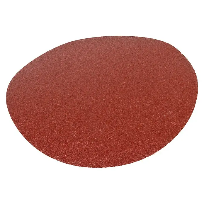 Holzmann Schleifscheibe - Durchmesser: 254 mm, Körnung: 80, Kleben - Das Bild zeigt eine rote Schleifscheibe auf einem schwarzen Hintergrund, ideal für diverse Schleifarbeiten.