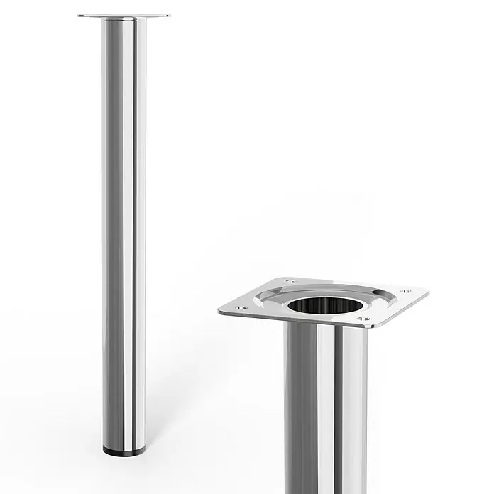Walteco Möbelfuß - Ø x H: 3 x 30 cm, Stahl, Chrom - Zwei Tischbeine aus poliertem Metall, eines mit quadratischer Montageplatte. Ideal für moderne Möbeldesigns.