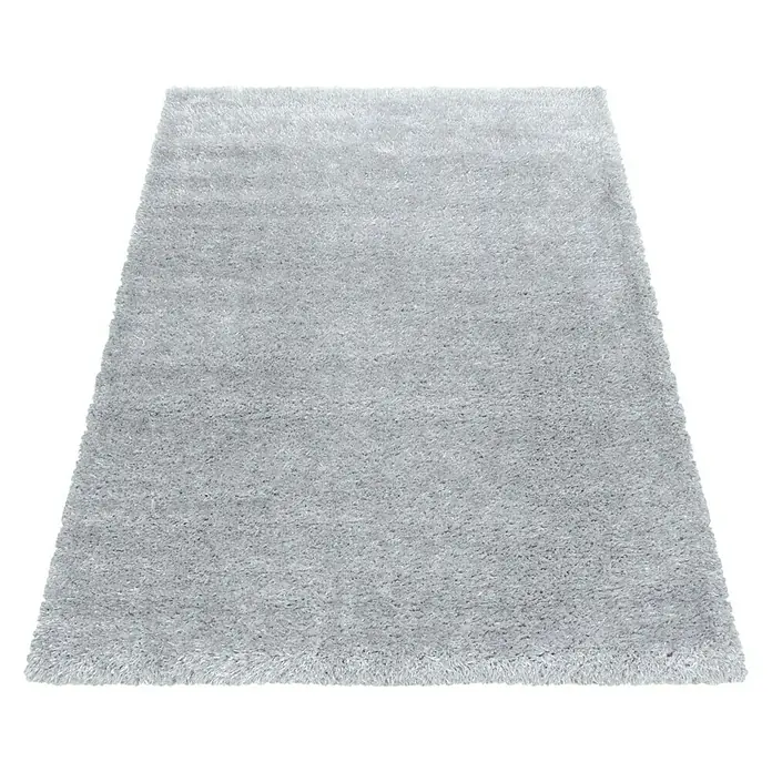 Hochflorteppich Brilliant 4200Silber, 230 x 160 cm, 100% Polyester - Grauer, rechteckiger Teppich mit weicher Textur, ideal für Wohn- oder Schlafzimmer.
