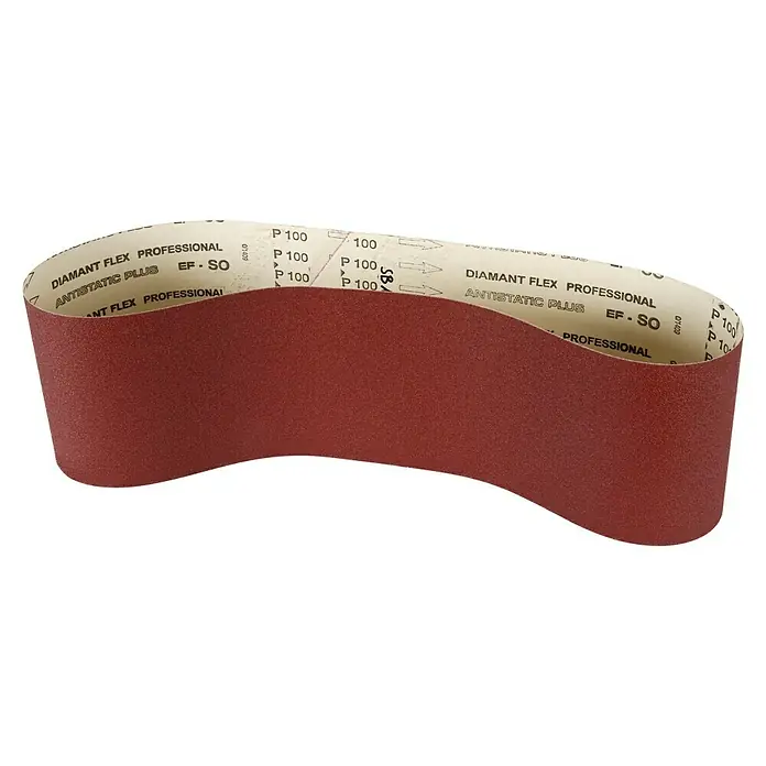 Holzmann Schleifband - L x B: 1.220 x 150 mm, Körnung: 100, 1 Stk. - Nahaufnahme eines Schleifbandes der Marke Diamant Flex Professional Antistatic Plus EF-SO, Körnung P100.