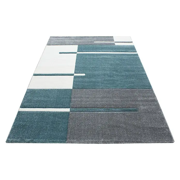 Kurzflorteppich Hawaii 1310 - Blau, 340 x 240 cm, 100 % Polypropylen - Eleganter Teppich mit modernem, geometrischem Design in Blau-, Grau- und Weißtönen. Perfekt für stilvolle Wohnräume.