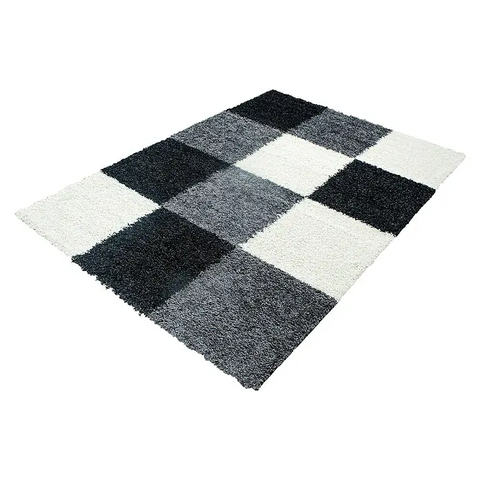 Hochflorteppich Life 1501 - Schwarz, 290 x 200 cm, 100% Polypropylen - Dieser Teppich mit Schachbrettmuster in Weiß-, Grau- und Schwarztönen ist ein echter Hingucker und verleiht jedem Raum eine moderne Note.
