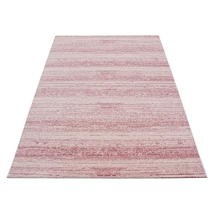 Kurzflorteppich Plus 8000 - Pink, 170 x 120 cm, 100% Polypropylen - Dieser rechteckige Teppich in Rosa- und Lilatönen mit horizontalen Streifen ist ein stilvolles und modernes Wohnaccessoire.