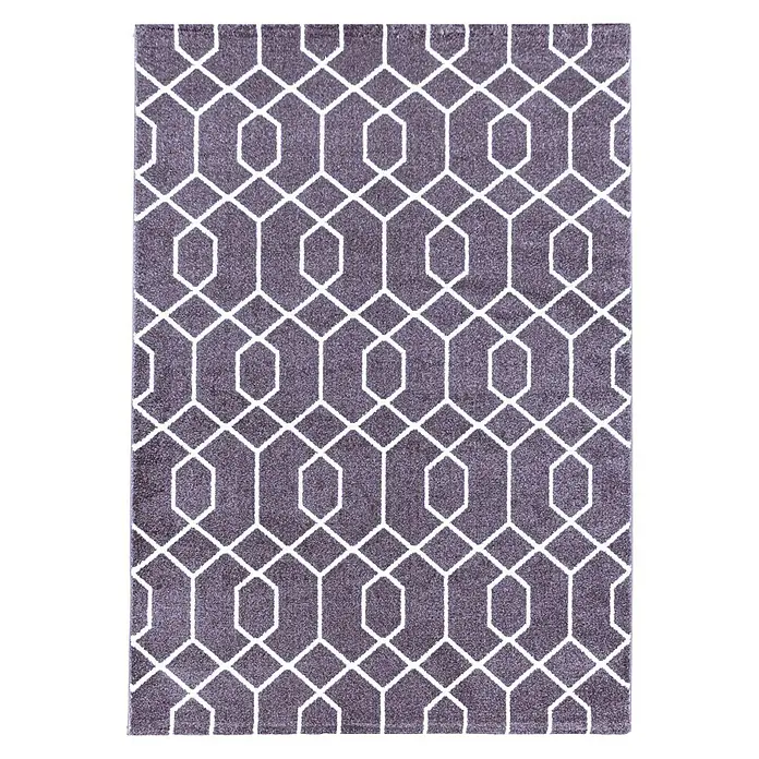 Kurzflorteppich Efor 3713Violett, 150 x 80 cm, 100 % Polypropylen - Eleganter grauer Teppich mit geometrischem Muster. Ein stilvolles Wohnaccessoire für jeden Raum mit einer modernen Note.