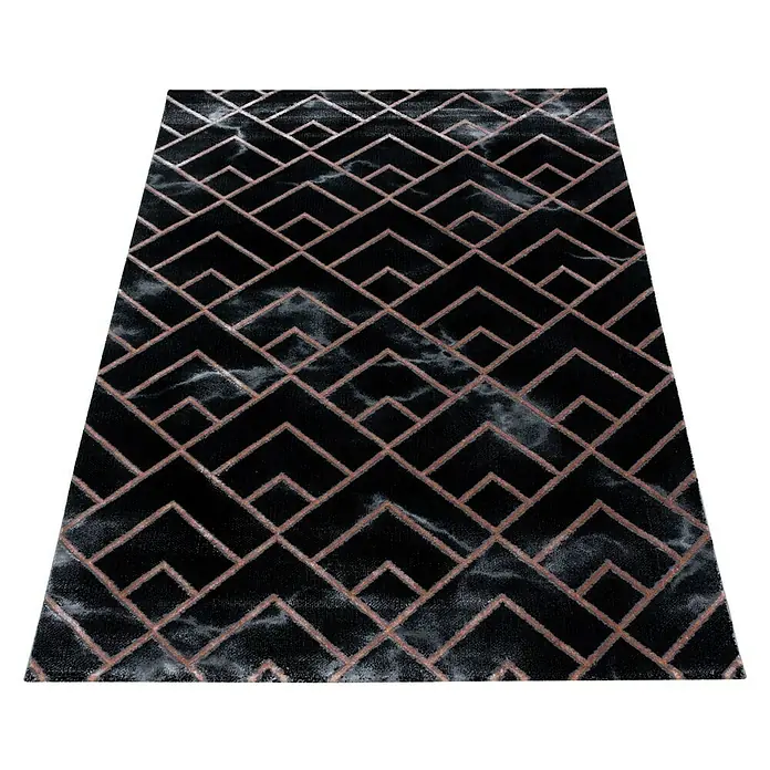 Kurzflorteppich Naxos 3814 - Bronze, 200 x 140 cm, 80% Polypropylen, 20% Polyester - Eleganter schwarzer Teppich mit geometrischem Muster. Das luxuriöse Design verleiht jedem Raum eine moderne Note und sorgt für ein stilvolles Ambiente.