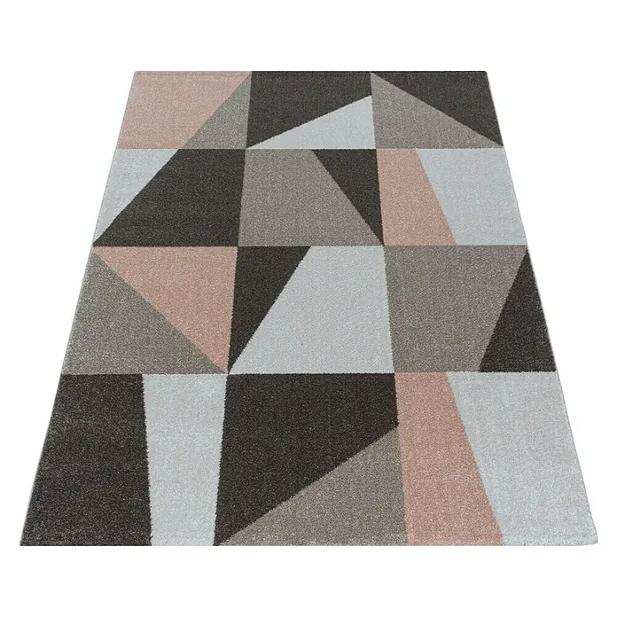 Kurzflorteppich Efor 3716 - Rose, 250 x 80 cm, 100% Polypropylen - Moderner Teppich mit geometrischem Muster in Grau-, Rosa- und Brauntönen, ideal für Wohnräume. Blickfang für jeden Raum!