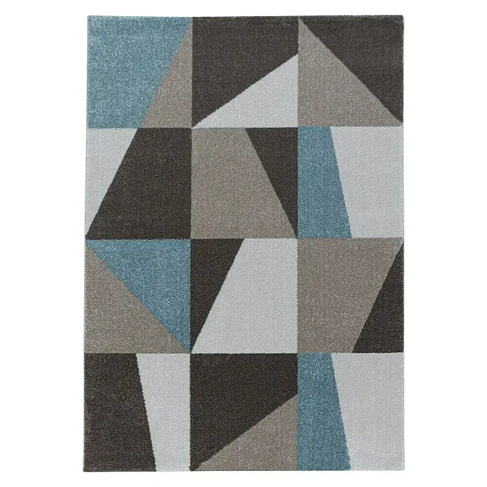 Kurzflorteppich Efor 3716Blau, 200 x 140 cm, 100% Polypropylen - Moderner Teppich mit geometrischem Muster in Grau-, Blau- und Brauntönen, ideal für ein stilvolles Zuhause.