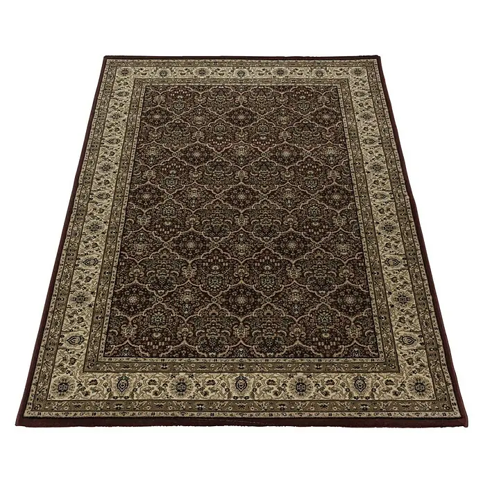 Kurzflorteppich Kashmir 2602 - Rot, 170 x 120 cm, 100 % Polypropylen - Elegante Orientteppich mit floralem Muster. Der Teppich ist in warmen Braun- und Beigetönen gehalten und hat eine dekorative Bordüre.