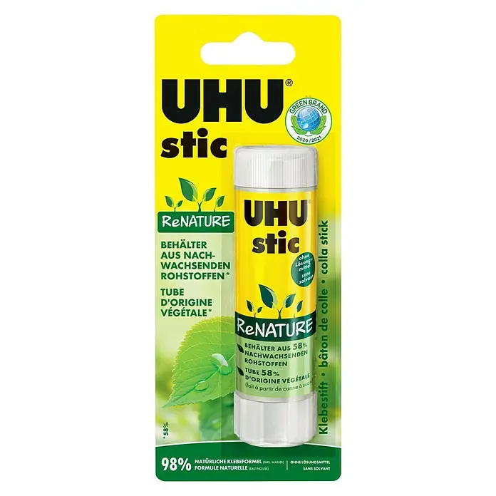 UHU Klebestift Renature - 40 g - UHU stic ReNature Klebestift, hergestellt aus nachwachsenden Rohstoffen, umweltfreundliche Klebelösung für Büro, Schule und Hobby.