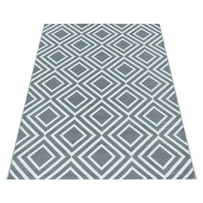 Kurzflorteppich Costa 3525 - Grau, 250 x 80 cm, 100 % Polypropylen - Grauer Teppich mit einem geometrischen Rautenmuster, ideal für moderne Wohnräume und zur Aufwertung der Raumgestaltung.