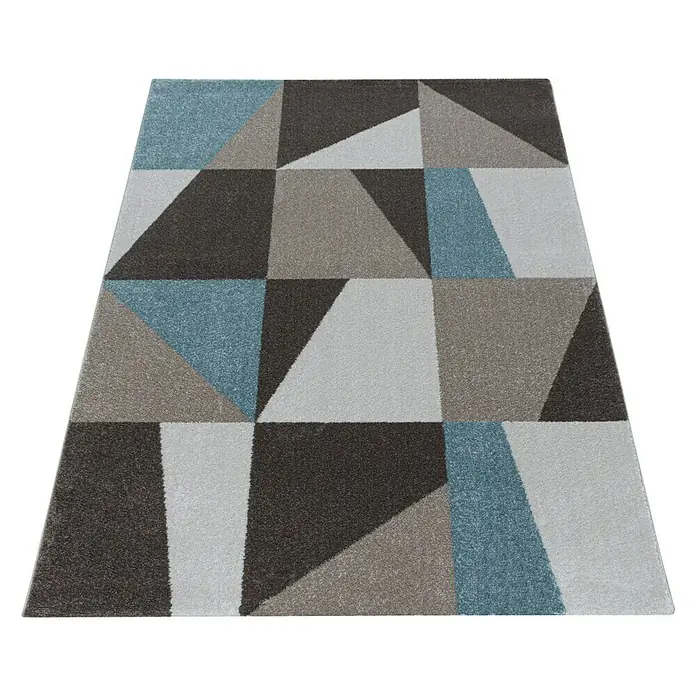 Kurzflorteppich Efor 3716 - Blau, 250 x 80 cm, 100% Polypropylen - Moderner Teppich mit geometrischem Muster in Grau-, Blau- und Brauntönen. Ein stilvolles Accessoire für jeden Raum.
