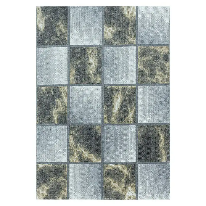 Kurzflorteppich Ottawa 4201 - Gelb, 150 x 80 cm, 100% Polypropylen - Ein strukturierter Teppich mit einem Schachbrettmuster in Silber- und Marmoroptik, der jedem Raum einen Hauch von Eleganz verleiht.