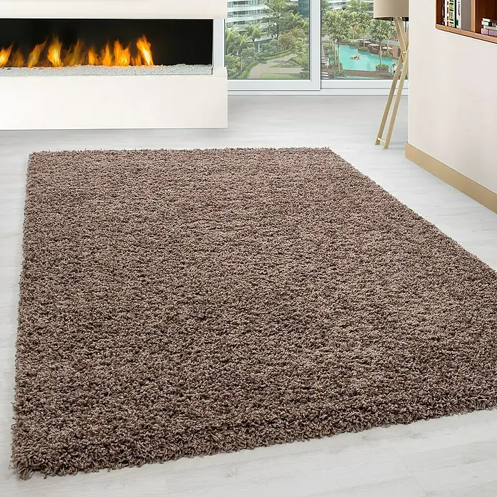 Hochflorteppich Life 1500Mocca, 230 x 160 cm, 100% Polypropylen - Brauner, hochfloriger Teppich mit weicher Textur für Wohnräume, der Wärme und Komfort ausstrahlt. Ideal für ein gemütliches Ambiente.