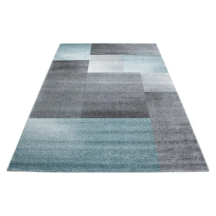 Kurzflorteppich Lucca 1810 - Blau, 150 x 80 cm, 100% Polypropylen - Moderner Teppich mit geometrischem Muster in Grau- und Blautönen, der jedem Raum einen stilvollen Akzent verleiht.