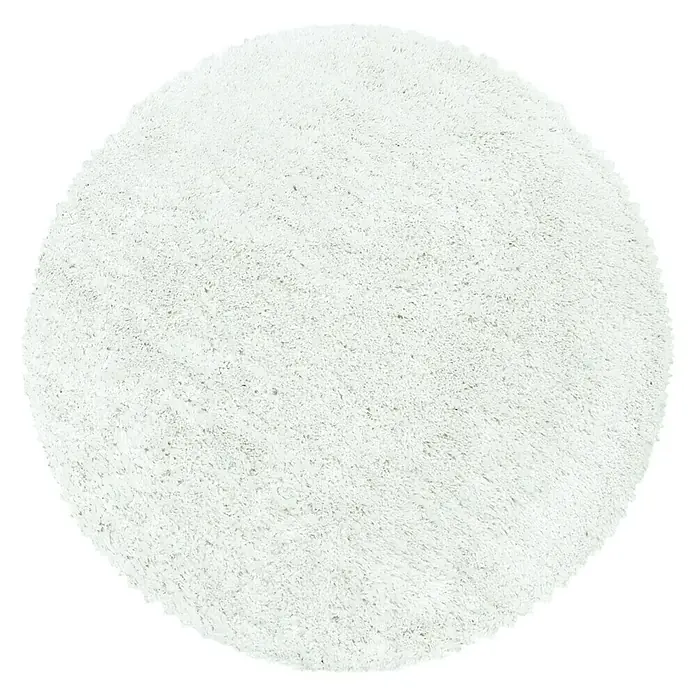Hochflorteppich Fluffy 3500 - Weiß, Durchmesser: 120 cm, 100% Polypropylen - Nahaufnahme eines runden, flauschigen, weißen Teppichs mit weichen Texturen und einem schlichten, eleganten Design.