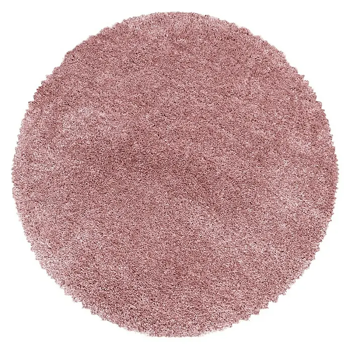 Hochflorteppich Fluffy 3500 - Rose, Durchmesser: 120 cm, 100 % Polypropylen - Ein runder, rosafarbener Shaggy-Teppich mit weicher Textur, ideal für Wohnräume, die Wärme und Komfort suchen.