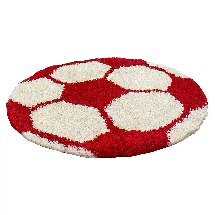 Kinderteppich Fun 6001Rot, Durchmesser: 120 cm, 100% Polypropylen - Roter und weißer Fußballteppich mit rundem Design. Ideal für Kinderzimmer und Sportbegeisterte.