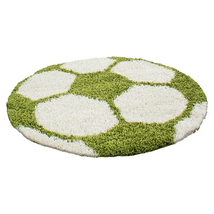 Kinderteppich Fun 6001 - Grün, Durchmesser: 100 cm, 100% Polypropylen - Ein runder, grüner und weißer Teppich mit einem blumenartigen Muster, ideal für Kinderzimmer oder Badezimmer.