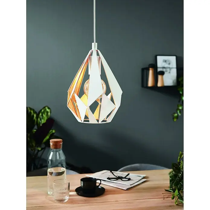 Eglo Carlton 1 Lámpara colgante redonda - 60 W, Ø x Al: 20,5 x 110 cm, Blanco, Blanco, E27 - Lámpara colgante de diseño geométrico. Esta lámpara añade un toque moderno a cualquier habitación y proporciona una luz agradable.