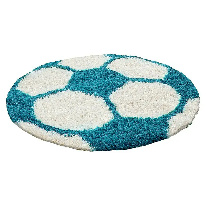 Kinderteppich Fun 6001 - Türkis, Durchmesser: 120 cm, 100% Polypropylen - Blauer und weißer runder Teppich mit einzigartigem Muster. Dieser weiche Teppich ist eine stilvolle Ergänzung für jeden Raum und sorgt für Komfort.