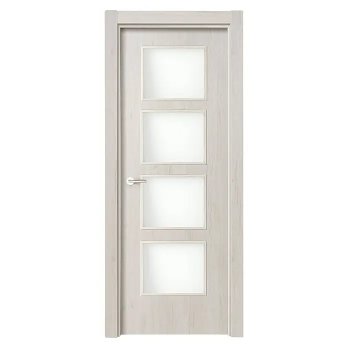 Solid Elements Puerta acristalada Quebec - 82,5 x 203 cm, Derecha, Blanco gris - Elegante puerta interior con cuatro paneles de vidrio rectangulares y una manija moderna, perfecta para un hogar elegante.