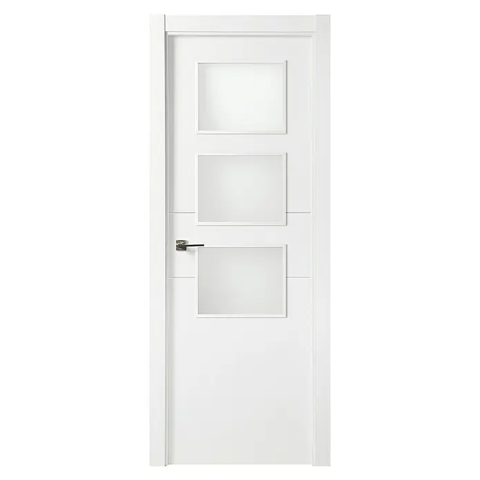 Solid Elements Puerta acristalada Múnich - 72,5 x 203 cm, Derecha, Blanco - Elegante puerta interior blanca con tres paneles de vidrio rectangulares y un pomo moderno, perfecta para interiores con estilo.