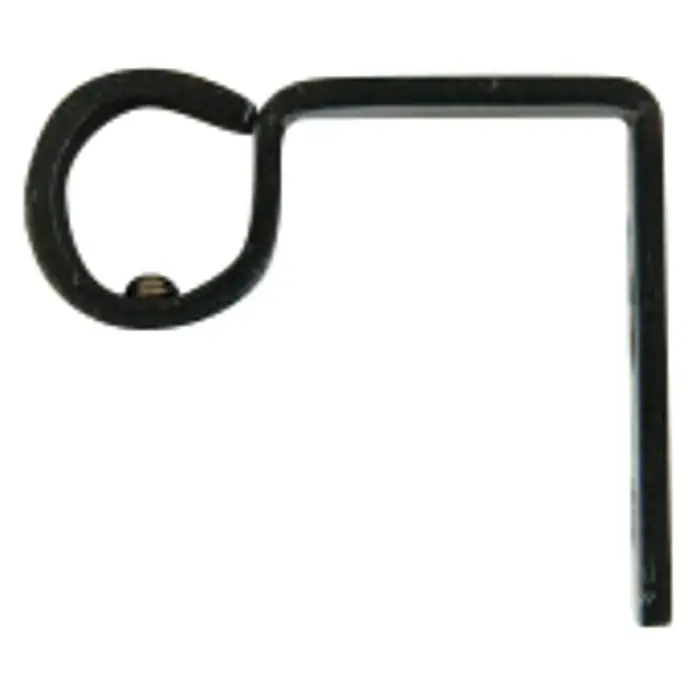 Soporte de pared Ideas 12 - L x An x Al: 4,5 x 1,2 x 3,8 cm, Diámetro: 12 mm, Metal - Primer plano de una abrazadera de tubo negra con un perno para una fijación segura, ideal para proyectos de fontanería o instalación.