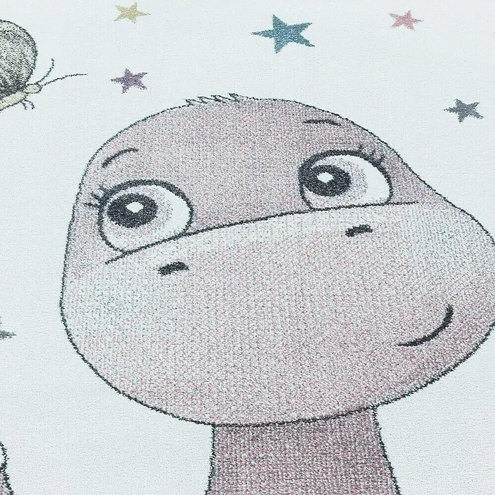 Kinderteppich Funny 2106Pink, 290 x 200 cm, 100% Polypropylen - Niedlicher Kinderteppich mit Dino-Motiv. Der Teppich ist mit Sternen verziert und hat ein freundliches Dino-Gesicht.