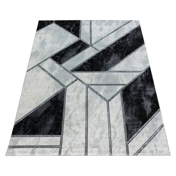 Kurzflorteppich Naxos 3817Silber, 150 x 80 cm, 80% Polypropylen, 20% Polyester - Moderner Teppich mit geometrischem Muster in Schwarz, Grau und Weiß für einen stilvollen Look in jedem Raum.