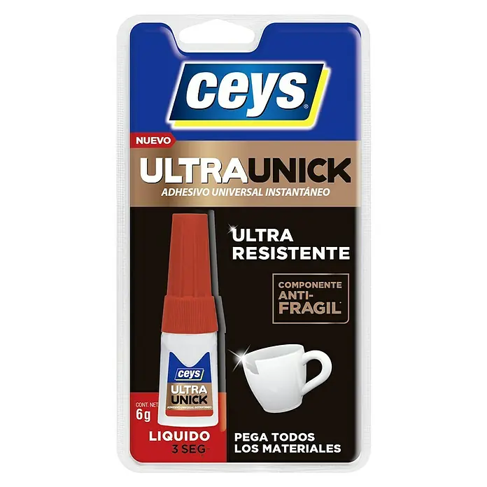 Ceys Pegamento instantáneo Ultra Unick - 6 g - Imagen del producto del adhesivo instantáneo universal Ceys Ultra Unick, paquete de 6g, ideal para pegar diversos materiales de forma rápida y duradera.