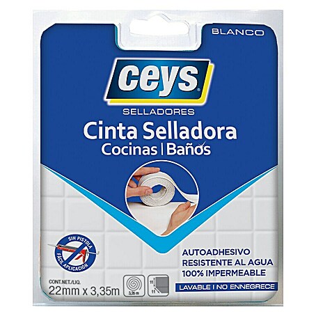 Ceys Cinta aislante impermeable hogar (Blanco, 3,35 m x 22 mm)