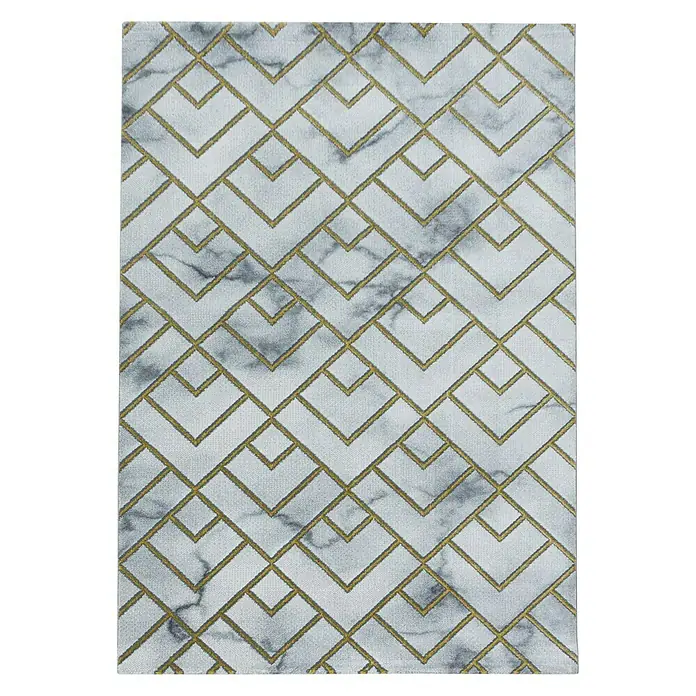 Kurzflorteppich Naxos 3813 - Gold, 200 x 140 cm, 80% Polypropylen, 20% Polyester - Moderner Teppich mit geometrischem Marmor-Design in Gold und Grau für ein stilvolles Ambiente im Wohnbereich.
