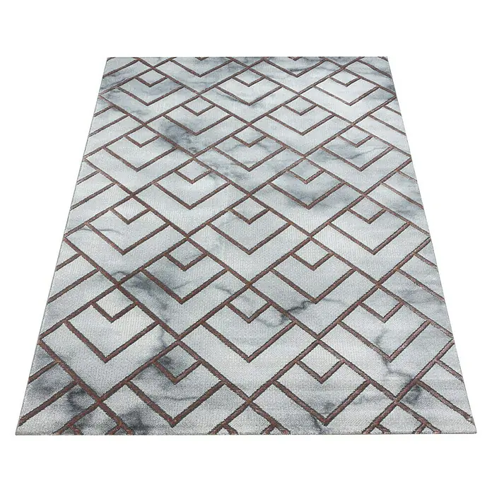 Kurzflorteppich Naxos 3813 - Bronze, 200 x 140 cm, 80% Polypropylen, 20% Polyester - Moderner grauer Teppich mit geometrischem Muster, ideal für Wohnzimmer oder Schlafzimmer. Ein stilvolles und bequemes Accessoire für Ihr Zuhause.