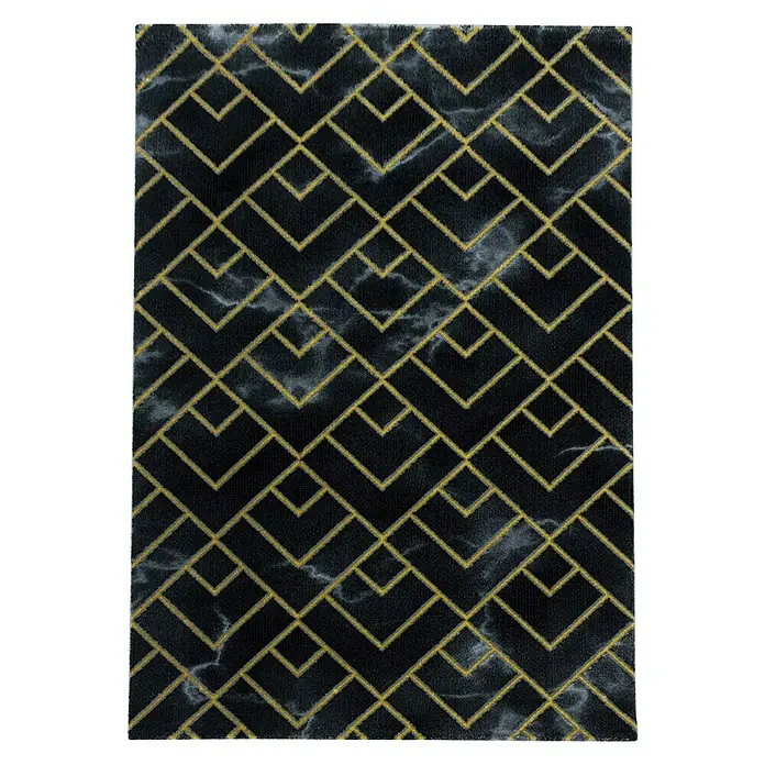 Kurzflorteppich Naxos 3814Gold, 250 x 80 cm, 80% Polypropylen, 20% Polyester - Der schwarze Teppich mit geometrischem Goldmuster sorgt für einen modernen Look. Er ist ein echter Hingucker in jedem Raum und sorgt für Gemütlichkeit.