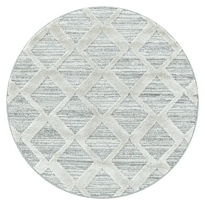 Hochflorteppich Pisa 4703 - Grau, Durchmesser: 80 cm, 100% Polypropylen - Rundteppich mit Rautenmuster in Grau und Weiß für ein stilvolles Ambiente in jedem Raum. Hochwertige Verarbeitung und modernes Design.