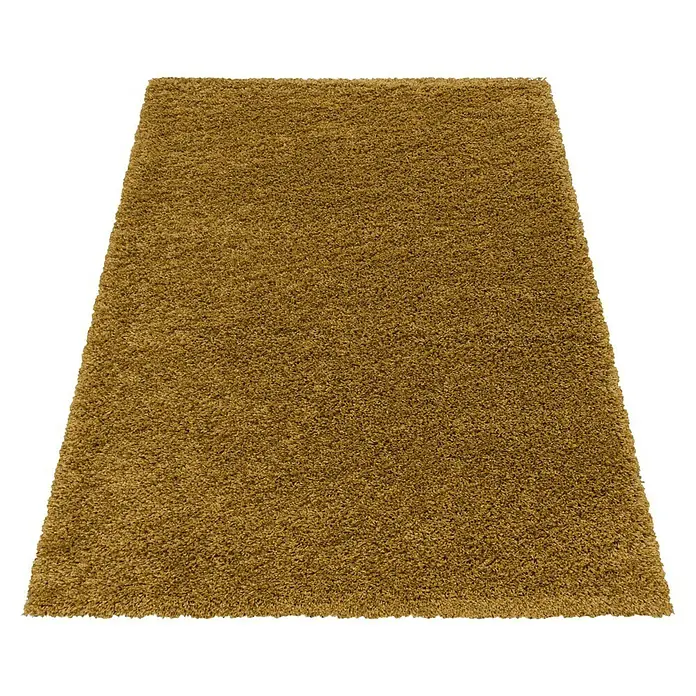 Hochflorteppich Sydney 3000Gold, 250 x 80 cm, 100% Polypropylen - Ein rechteckiger, goldbrauner Teppich mit einer weichen, flauschigen Textur, der Wärme und Komfort in jeden Raum bringt.
